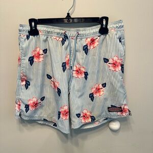 Mens Vineyard Vines Chappy Strip Swim Trunks Size S Blue‎ Strip Flower